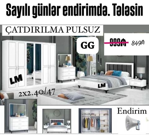 Yataq otağı mebel dəsti – ağ rəngdə, müasir dizayn. Dəst tərkibi: - 4 — Bakı