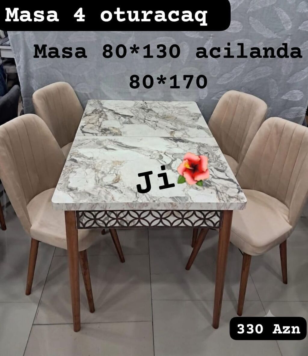 Yeni, Açılan, Dördbucaq masa, 4 stul — Masalar və stullar, Digah