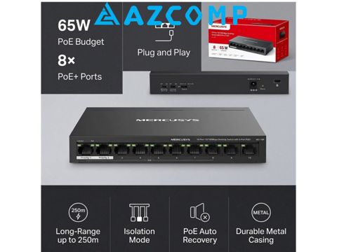 Mercusys MS110P 10-Port (8-Port PoE+) — Bakı