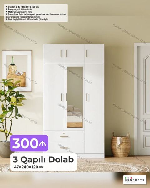 3 qapılı paltarsaxlama dolabı - Ölçülər: 47 240 120 sm — Bakı