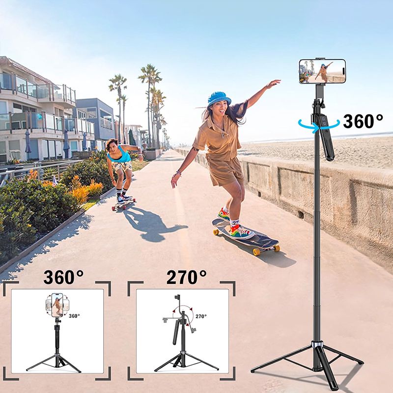 3-ü 1-də Alüminium Bluetooth Selfie Çubuğu, Simsiz Pult Avtomatik Üz İzləmə Tripod 360 Fırlanan Stend, Android və iPhone üçün Tripod — Telefonlar və qadjetlər, Bakı (4)