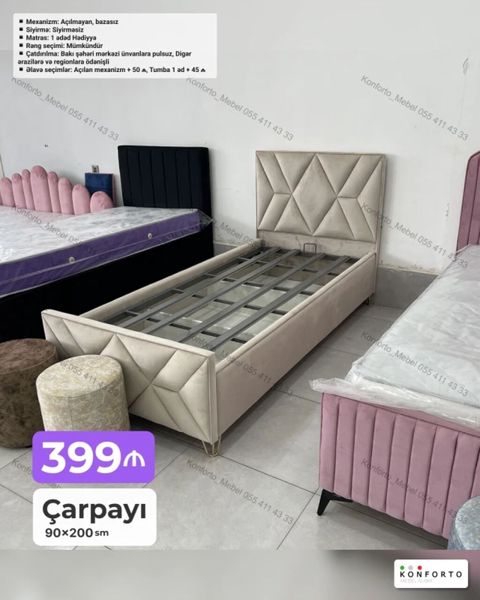 Çarpayı – 90×200 sm - Mexanizm: Açılmayan, bazasız - Süngər — Bakı