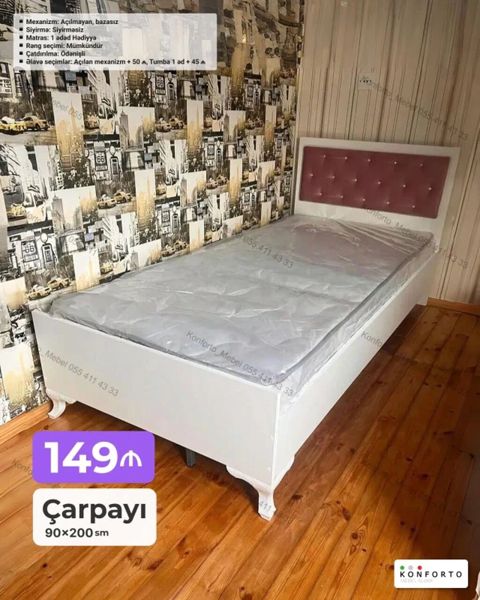 Məhsul: Tək nəfərlik çarpayı Ölçü: 90×200 sm Xüsusiyyətlər — Bakı