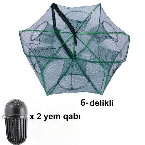 6 dəlikli qarmaq/tor tipli balıq, xərçəng, krevet və rakiuska tələsi — Bakı