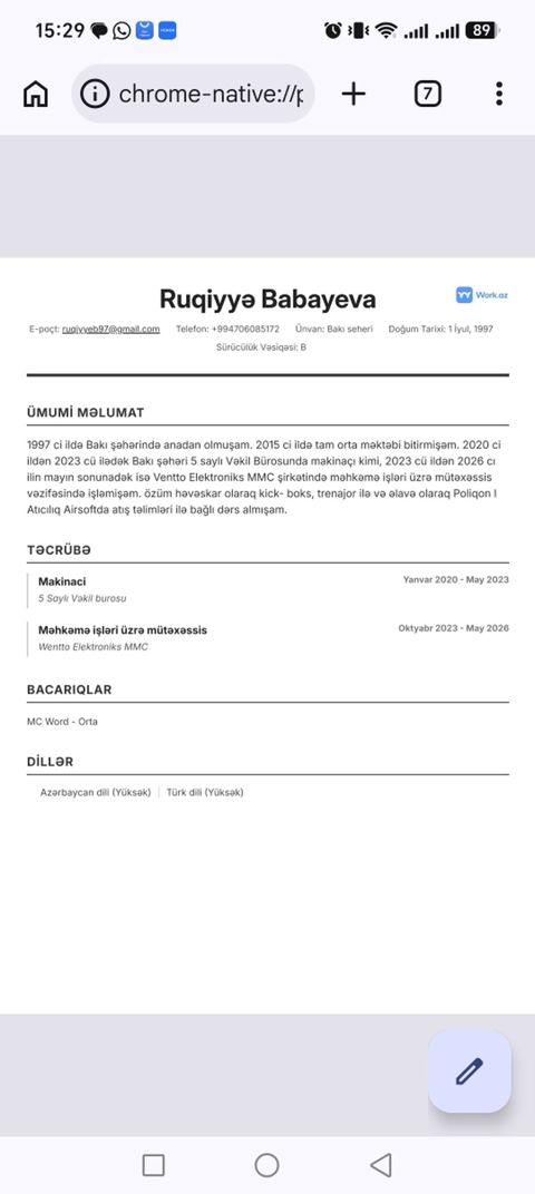 Köməkçi, Qadın, 29 yaş, 5 ildən artıq təcrübə, Tam iş günü — Job search