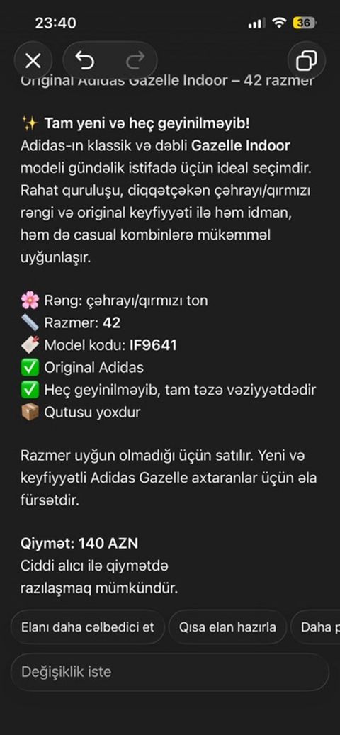 Original Adidas Gazelle Indoor – 42 razmer Model: Gazelle Indoor — Bakı