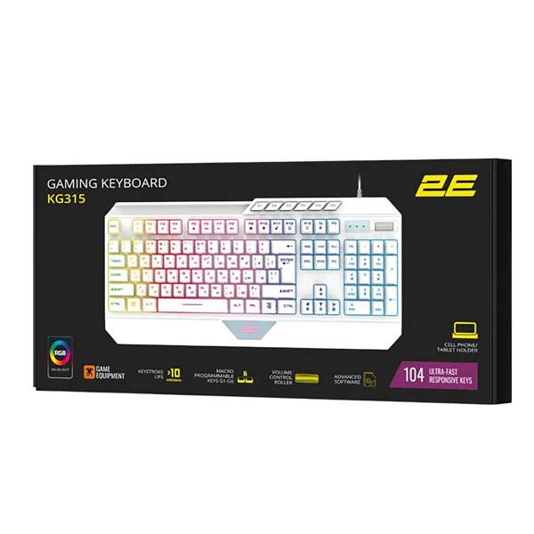 2E Gamıng Membrane Keyboard KG315 En/ua RGB White 2E-KG315UWT — Mallar, Bakı