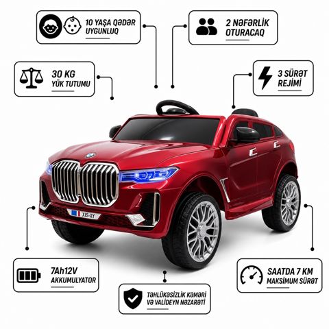 Uşaq elektrik avtomobili 0333, qırmızı — Bakı