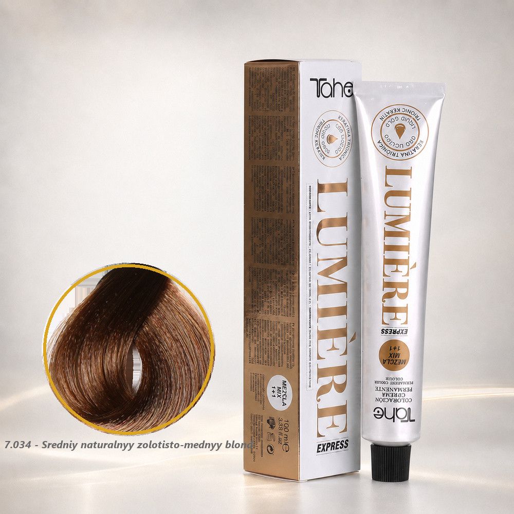 Saç boyası Tahe Lumière Express 7.034 Sredniy naturalnyy zolotisto-mednyy blond 100 ml — Mallar, Bakı (2)