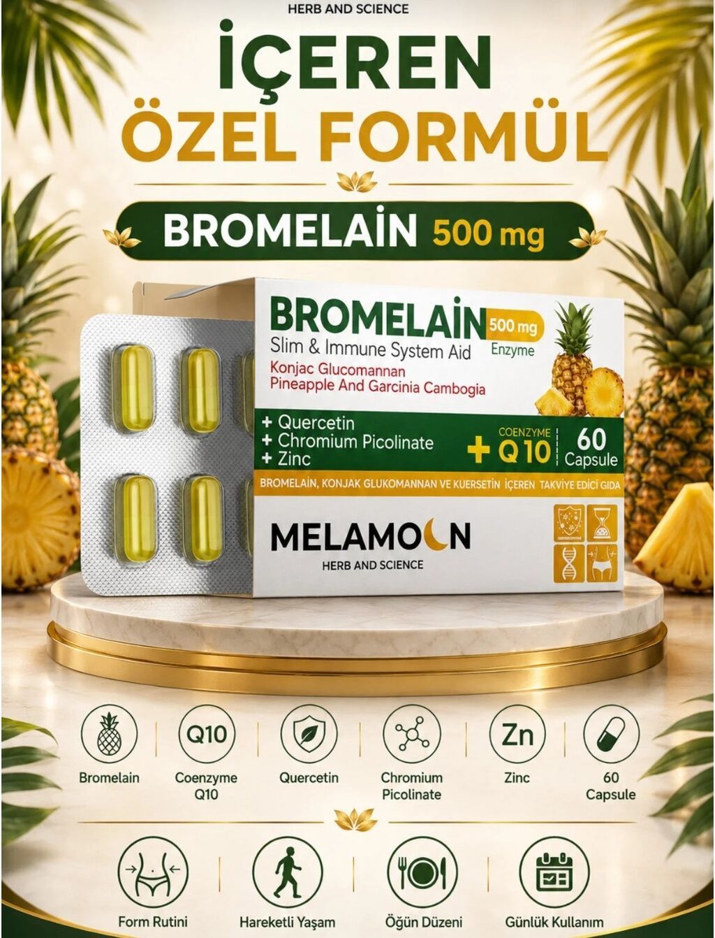 Melamoon Bromelain 500 mg – form yönümlü xüsusi formul Məhsul tipi — Vitaminlər və qida əlavələri, Bakı (4)