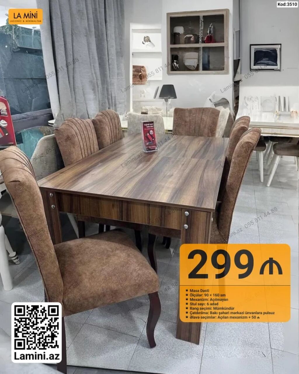 Məhsul: Masa dəsti (Kod: 3510) - Tərkibi: Masa + 6 ədəd stul — Masalar və stullar, Bakı