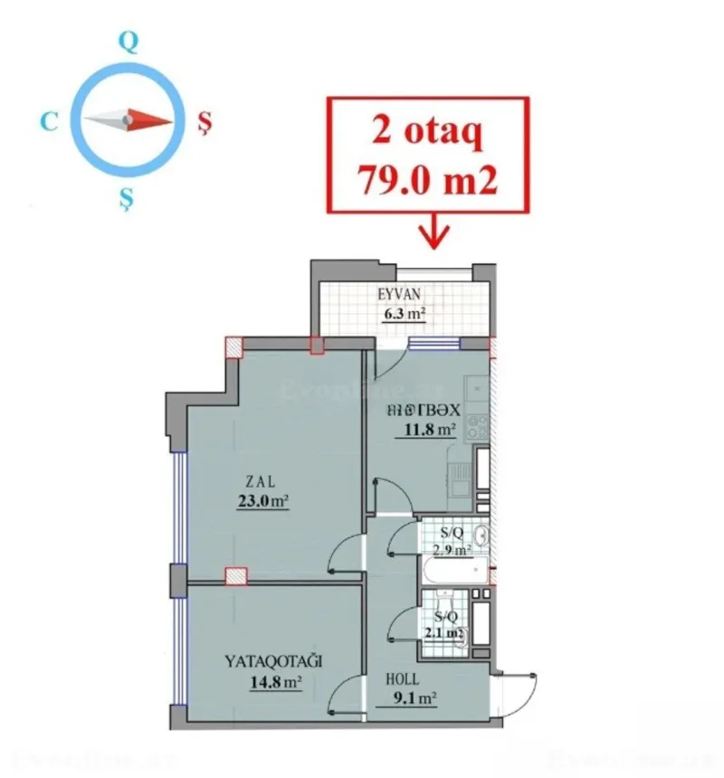 Satılır 3 otaqlı Mənzil Yeni tikili 80 m² Bakı, Suraxanı r., Yeni Günəşli — Mənzil, Bakı (3)
