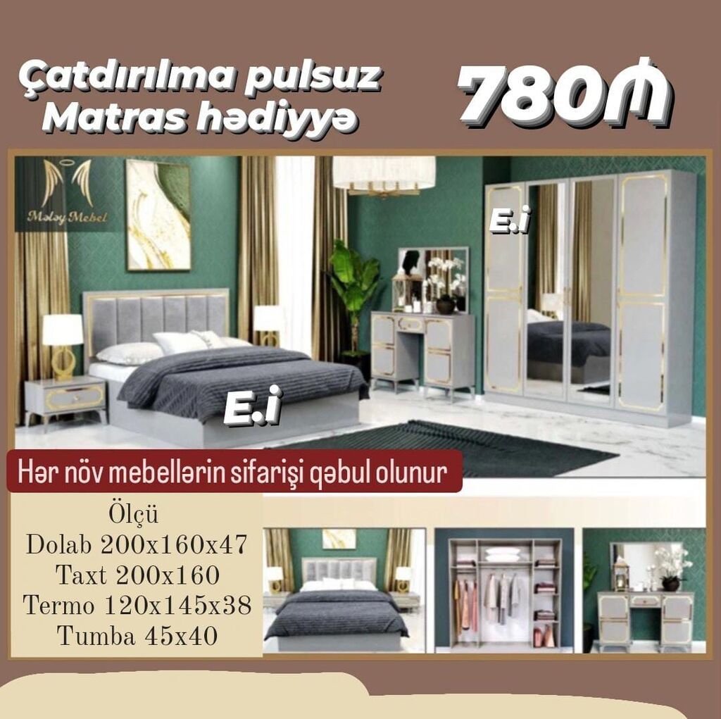 Yataq otağı mebel dəsti – 780₼ Komplekt: - Taxt 200×160 (matras — Yataq otağı mobilya dəstləri, Sumqayıt