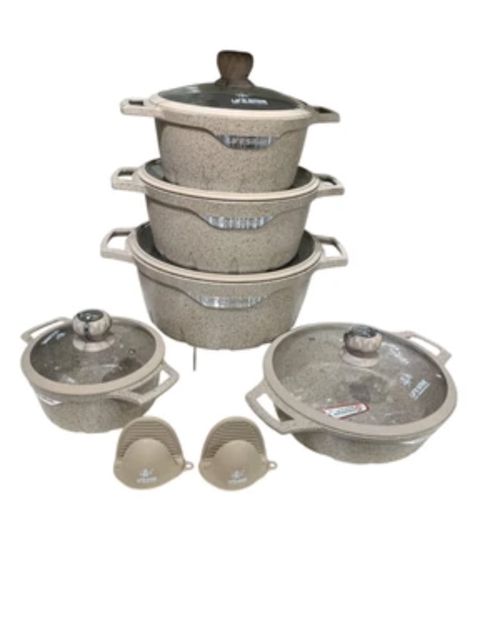 Qab-qacaq dəsti Life Smile KahnStore-7562120, 5 əd, qranit, bej, 20/24/28/28/32 sm, silikon tutacaqlı - KahnStore-7562120 — Bakı