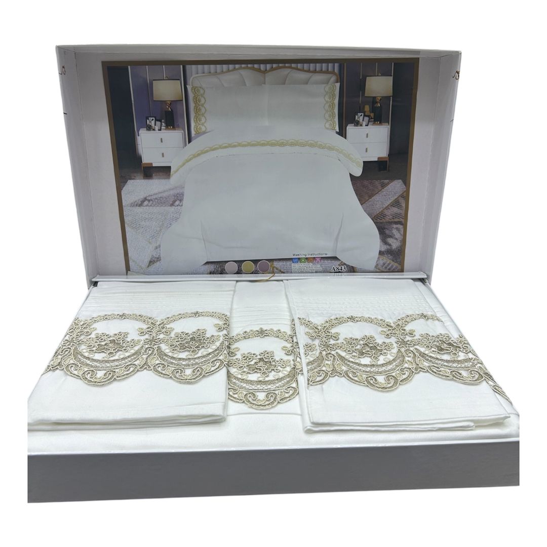 Yataq dəsti Miray, ikinəfərlik, yorğan üzü 200x220 sm, mələfə 240x250 sm, satin/pambıq, ağ — Mallar, Bakı (2)
