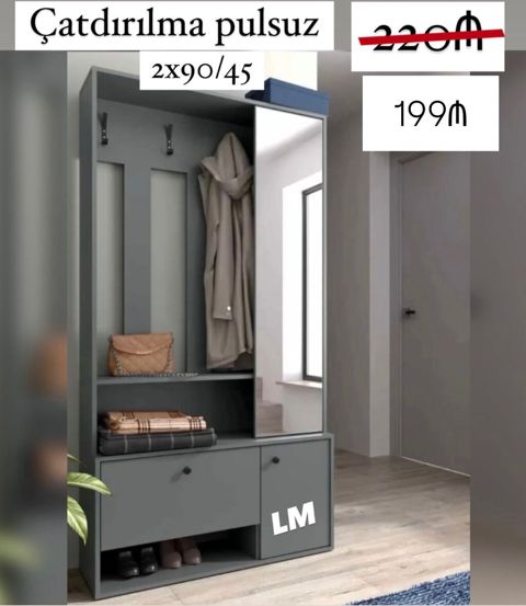 Dəhliz üçün funksional paltar asqısı-dolab dəsti - Ölçü: 2x90/45 — Bakı