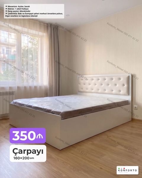 Məhsul: Çarpayı Ölçü: 160×200 sm Mexanizm: Açılan, bazalı (geniş — Bakı