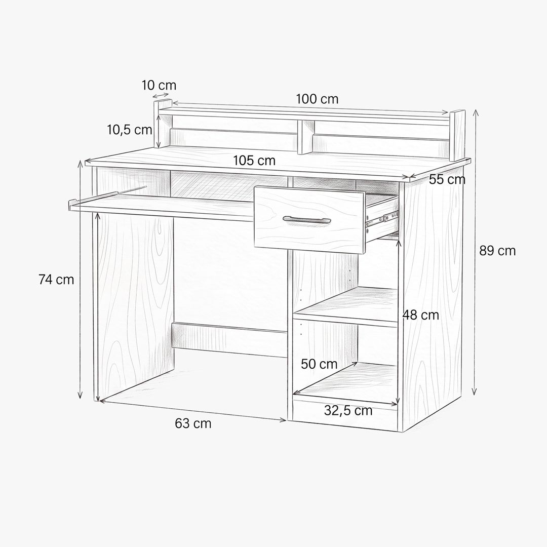 Kompüter masası 10617, Ldsp, 100x85x55 sm, sonoma — Mallar, Bakı (2)