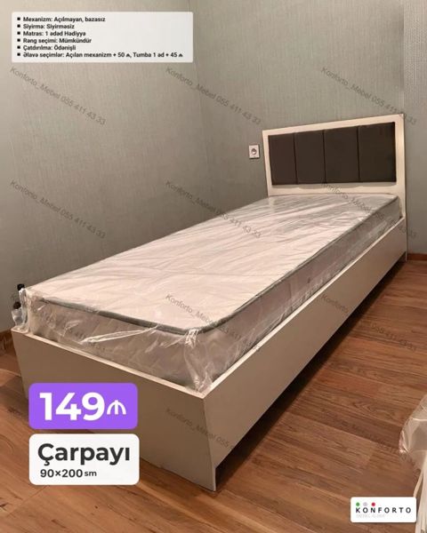 Tək nəfərlik çarpayı – 90x200 sm - Mexanizm: açılmayan, bazasız — Bakı
