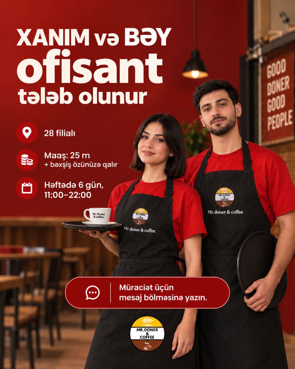 Ofisiant tələb olunur, Fast food, Gündəlik ödəniş, 3-5 illik təcrübə — Restoranlar, Turizm, Bakı