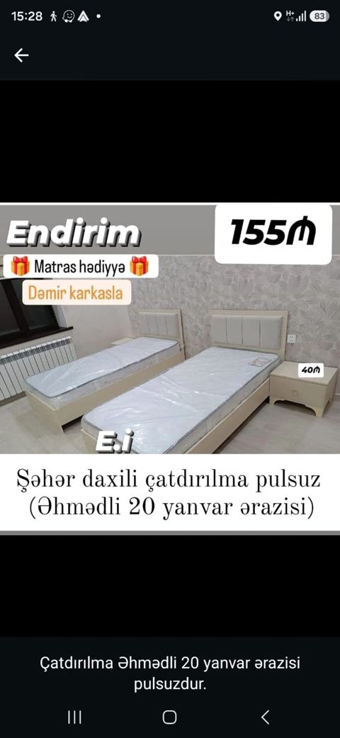 Endirim Tək nəfərlik çarpayı dəsti - Demir karkaslı möhkəm — Sumqayıt