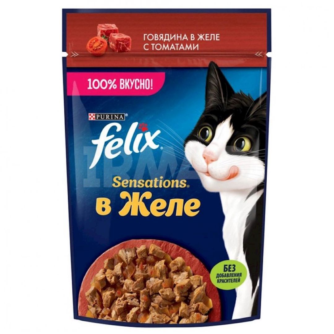 Pişiklər üçün nəm yem Felix Sensations, tomat ilə jeledə mal əti, 75 q — Mallar, Bakı