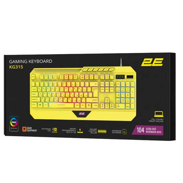 2E Gamıng Membrane Keyboard KG315 En/ua RGB Yellow 2E-KG315UYW — Mallar, Bakı