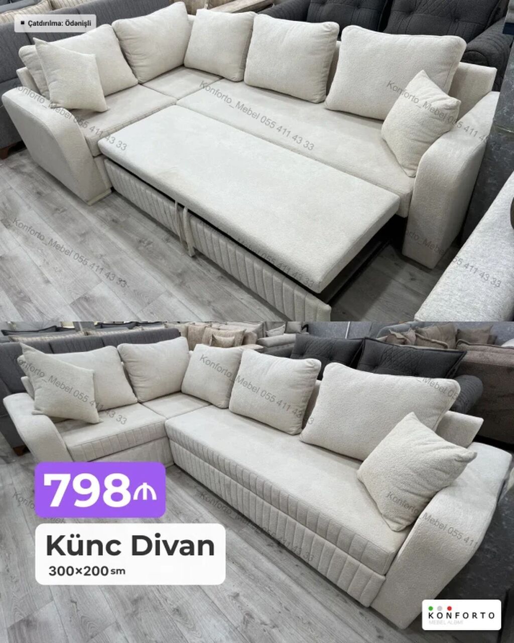 Məhsul: Künc Divanlar Variantlar və ölçülər: - 240×150 sm — 310₼ — Divanlər, Bakı (2)