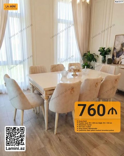 Masa dəsti – elegant yemək otağı üçün - Model: Kod 3177 - Tərkib — Bakı