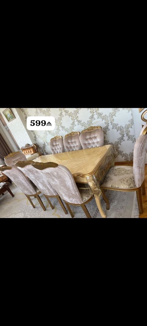 Qonaq otağı üçün, İşlənmiş, Dördbucaq masa, 8 stul — Bakı