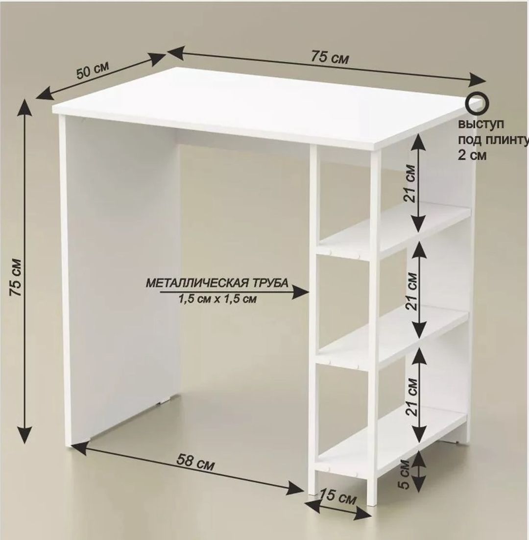 Yazı masası Letta 3563_LetSpringCStolSWhWh, LDSP-Loft, 75x50x75 sm, ağ — Mallar, Bakı (2)