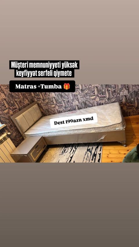 Matras + tumba dəsti - Tək nəfərlik çarpayı korpusu, başlıqla — Bakı