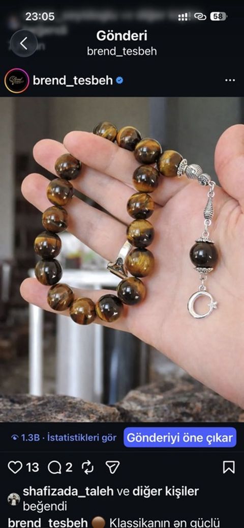 Məhsul: Təbii “Aslan gözü” (Tiger’s Eye) daşından tesbeh - Material — Bakı