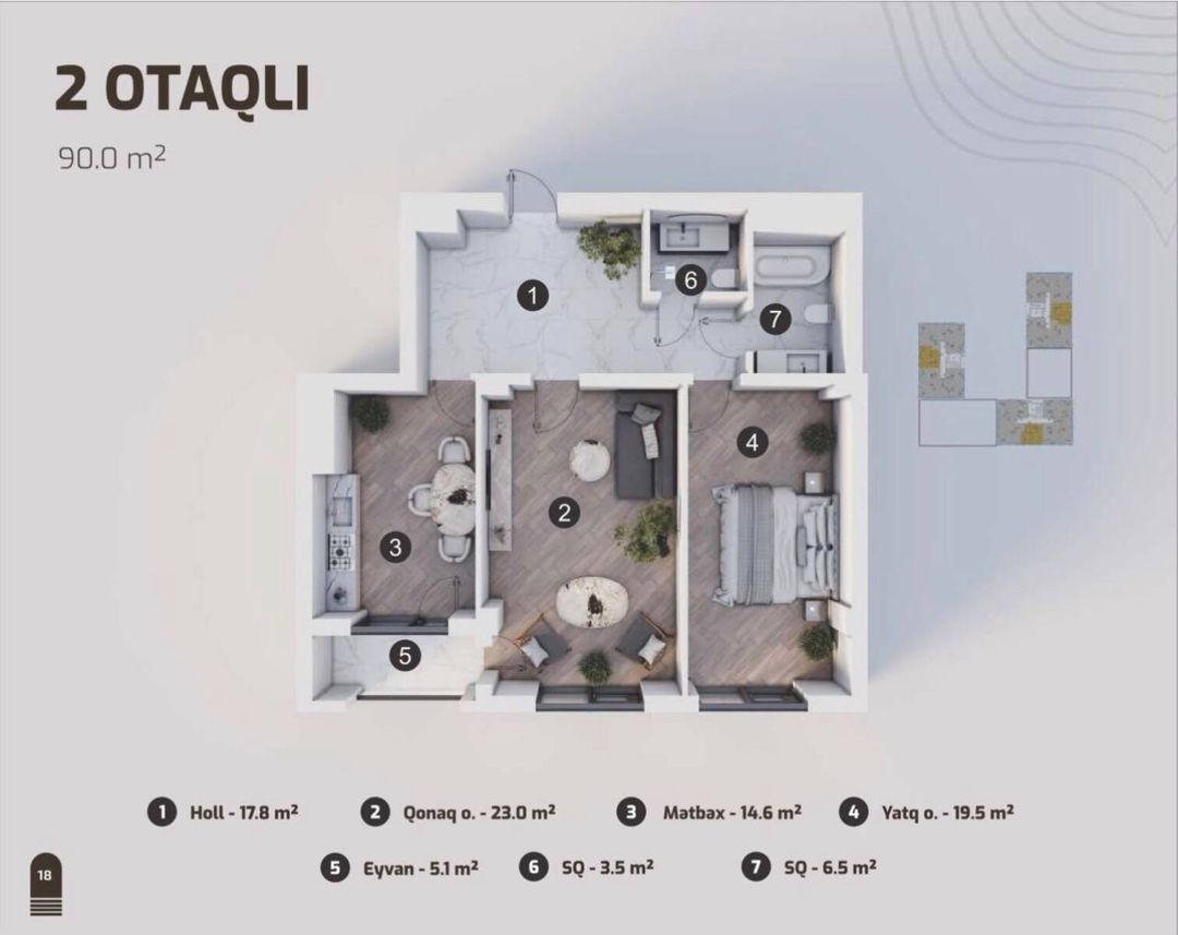 Satılır 2 otaqlı yeni tikili 90 m² — Mənzil, Bakı (8)