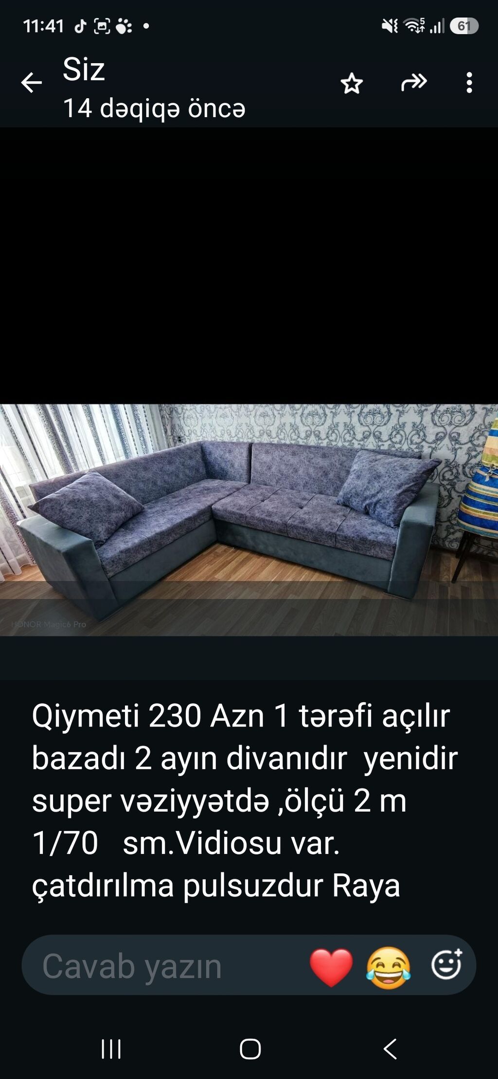 L‑formal U künc divan - 1 tərəfi açılan, bazalı model - Ölçü: 2 m x — Divanlər, Sumqayıt