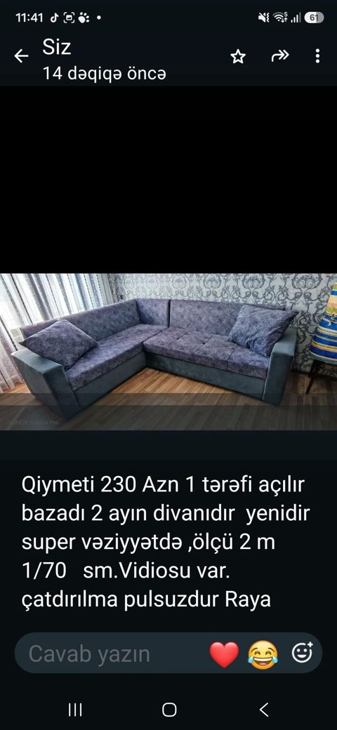 L‑formal U künc divan - 1 tərəfi açılan, bazalı model - Ölçü: 2 m x — Sumqayıt