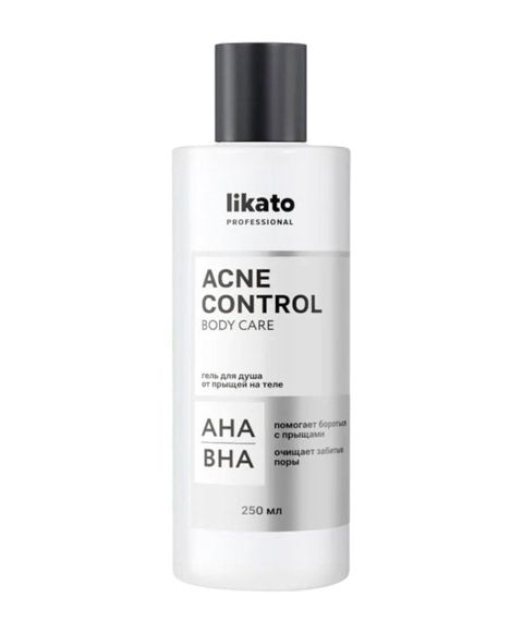 Duş üçün gel Likato Acne Control, bədən üçün, problemli və həssas dəri üçün, AHA və BHA turşuları ilə, 250 ml — Bakı