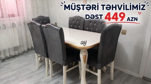 Qonaq otağı üçün, Yeni, Açılmayan, Dördbucaq masa, 6 stul — Digah