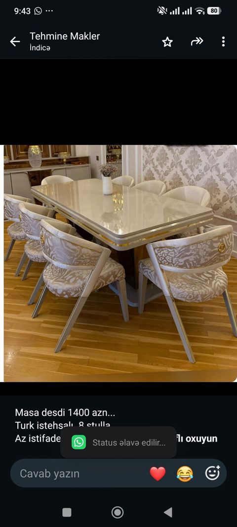 Masa desdi 1400 azn. Turk istehsalı. 8 stulla Az istifade — Tables and chairs