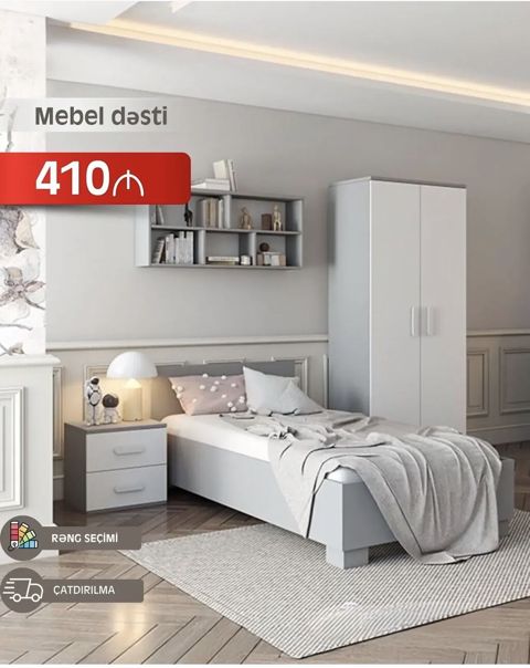 Mebel dəsti – 410₼ Minimalist və funksional yataq otağı dəsti: - Tək — Bakı