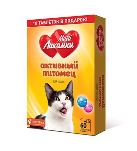 Qida əlavəsi MultiЛакомки Активный питомец, pişiklər üçün, taurin+selen, 70 əd — Bakı