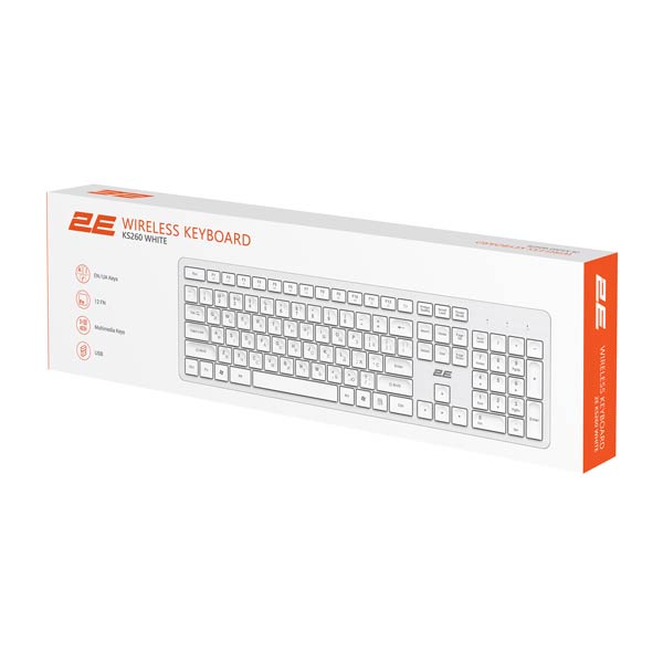 2E KS260 Membrane White Wireless Keyboard — Mallar, Bakı