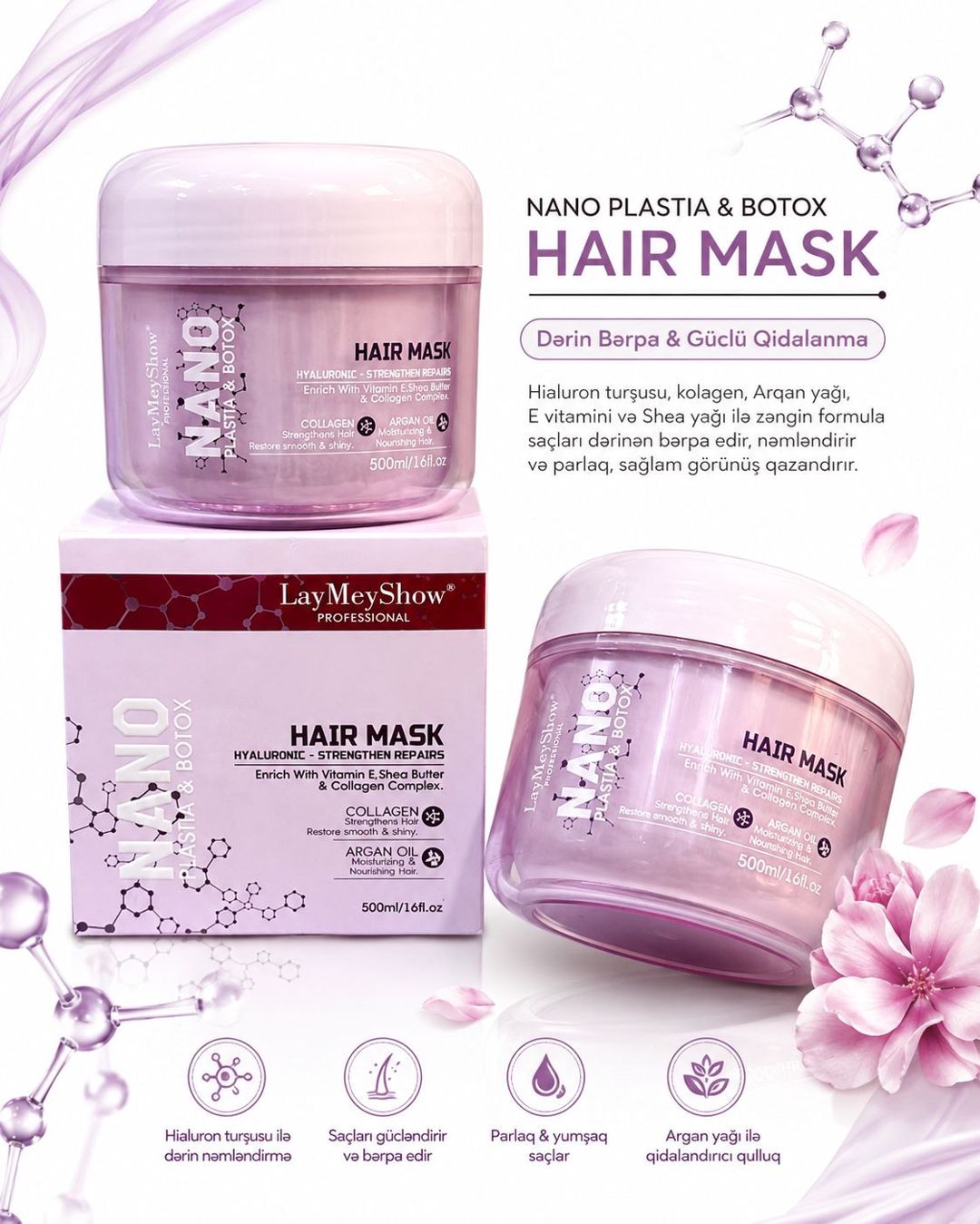 Saç maskası LayMeyShow Nano Plastia & Botox 500 ml — Mallar, Bakı
