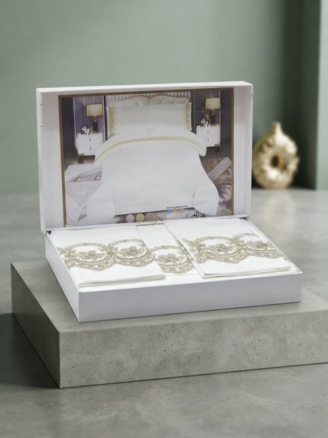 Yataq dəsti Miray, ikinəfərlik, yorğan üzü 200x220 sm, mələfə 240x250 sm, satin/pambıq, ağ — Bakı