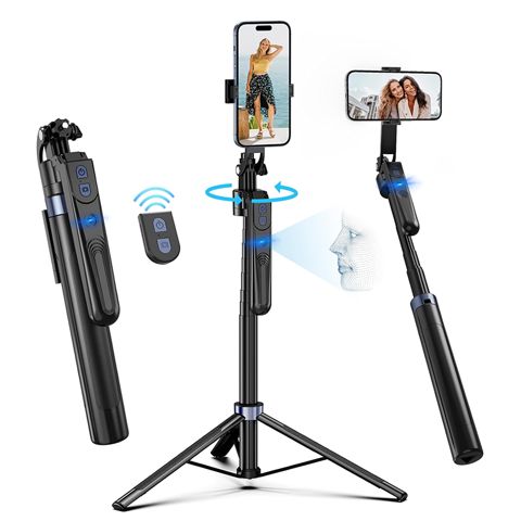 3-ü 1-də Alüminium Bluetooth Selfie Çubuğu, Simsiz Pult Avtomatik Üz İzləmə Tripod 360 Fırlanan Stend, Android və iPhone üçün Tripod — Bakı