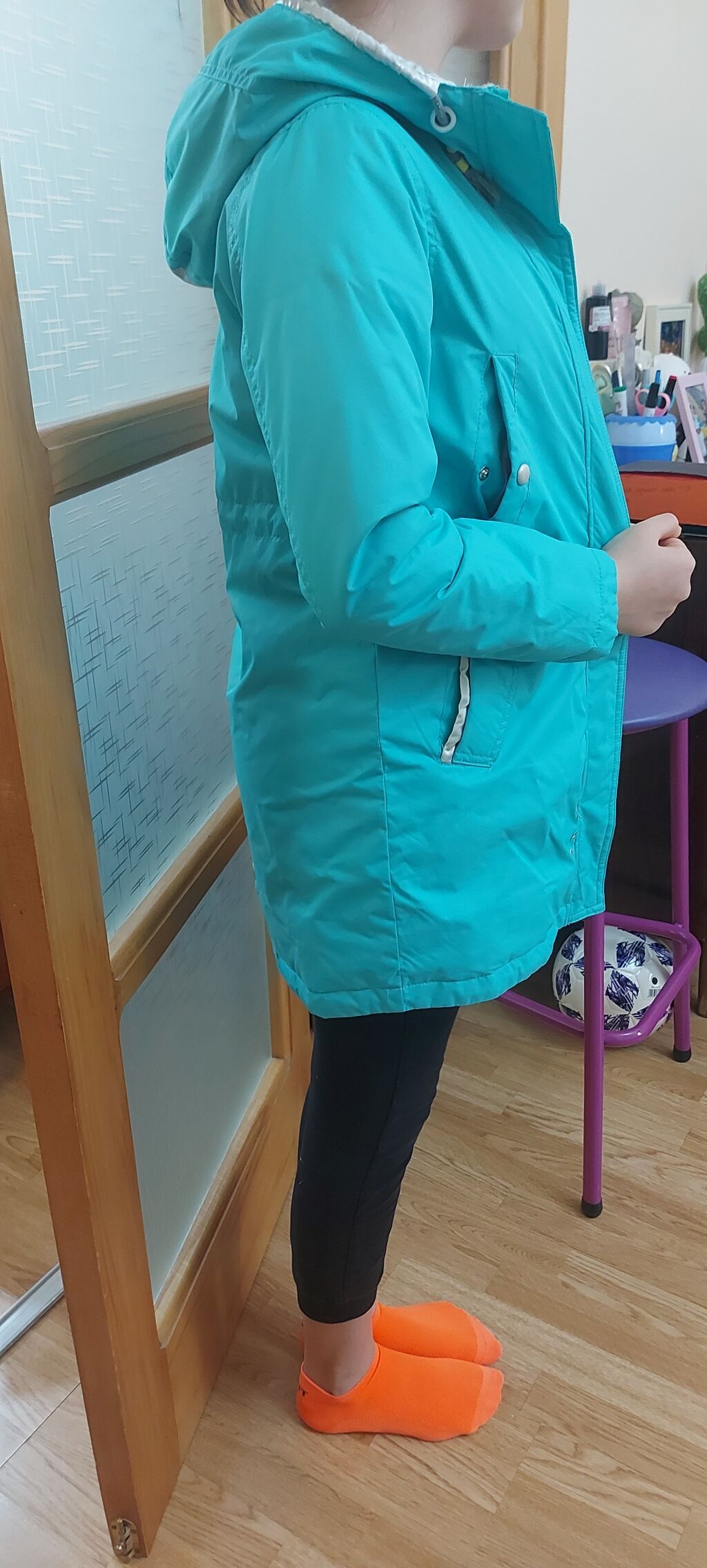 Uşaq üçün kapüşonlu qış/keçid mövsümü gödəkçəsi - Rəng: firuzəyi — Uşaq geyimi, Bakı (6)