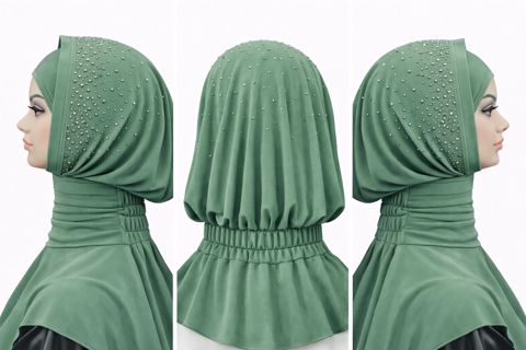 Rezinli Hicab trikotaj parça, qaşlı, yaşıl — Bakı