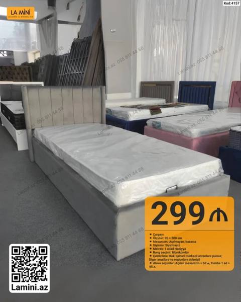 Tək nəfərlik çarpayı – La Mini (Kod: 4157) - Ölçü: 90 200 sm — Lamini Mebel — Жиһаз