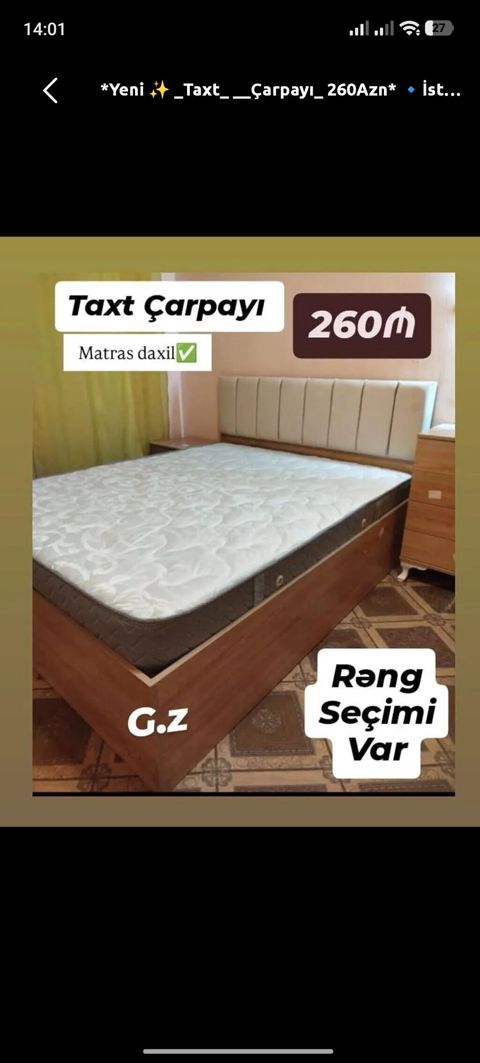 Yeni, İkinəfərlik çarpayı, Bazasız, Matras ilə, Siyirməsiz — Digah