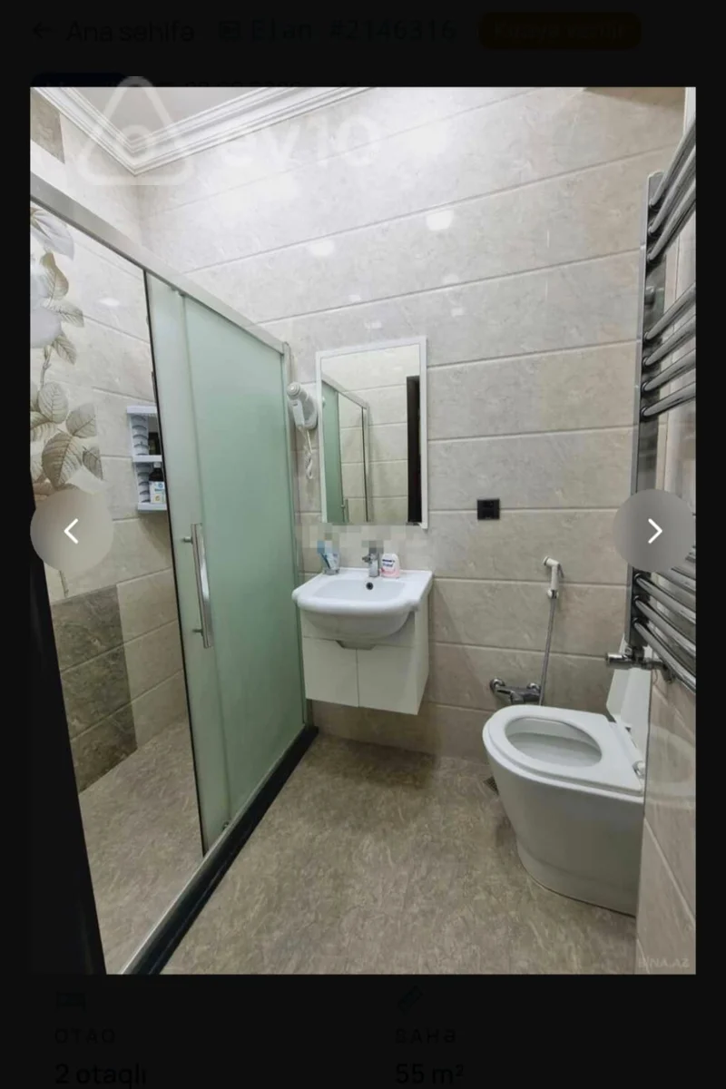 2 otaqlı mənzil, 55 m², Hüseyn Seyidzadə küçəsi — kirayə — Mənzil, Bakı (12)